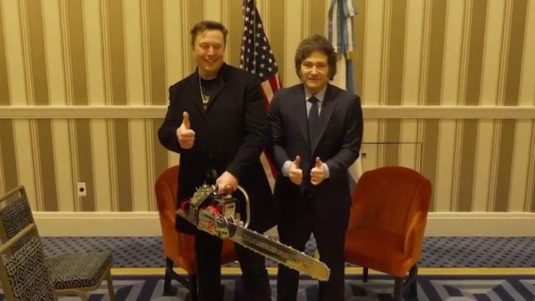 Chainsaw-wielding Elon Musk makes ‘Dark MAGA’ appearance with Javier Milei at CPAC